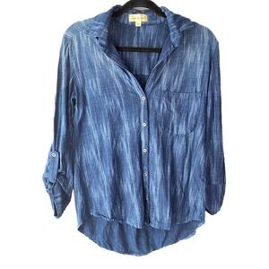 Anthropologie Cloth & Stone Tie Dye Button Up Shirt XS Blue Indigo Coastal